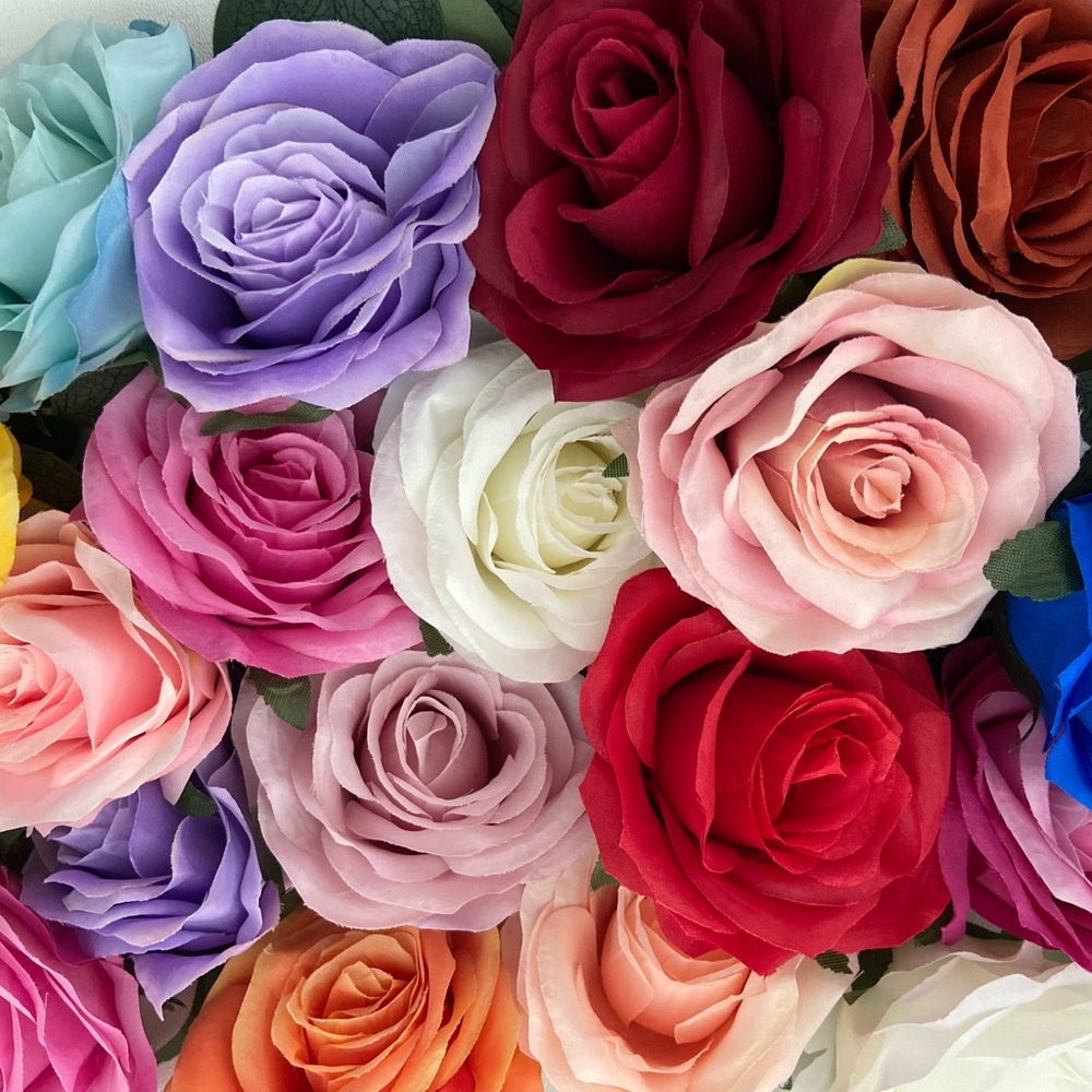 Realistic Large Silk Roses Flowers Various Colors  - 48 piece set